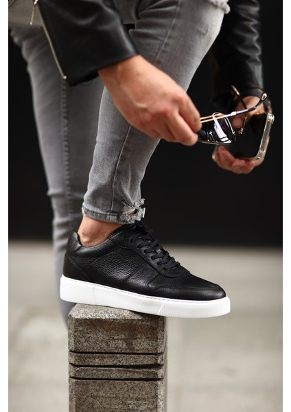 - Siyah Deri Sneakers Erkek Ayakkabı