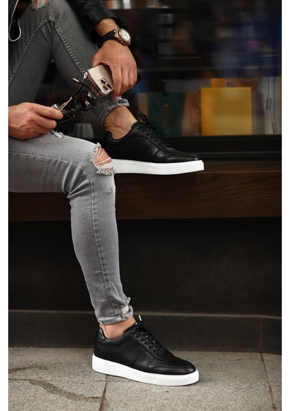 - Siyah Deri Sneakers Erkek Ayakkabı