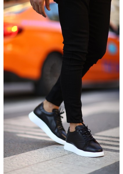 - Siyah Deri Sneakers Erkek Ayakkabı