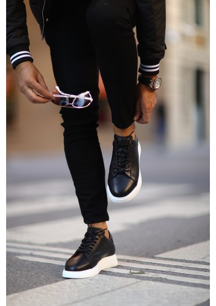 - Siyah Deri Sneakers Erkek Ayakkabı
