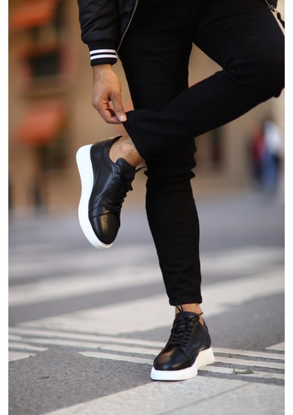 - Siyah Deri Sneakers Erkek Ayakkabı