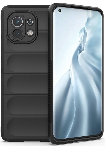Mi 11 İçin Kaymaz Silikon Telefon Kılıfı - Siyah (Yurt Dışından)