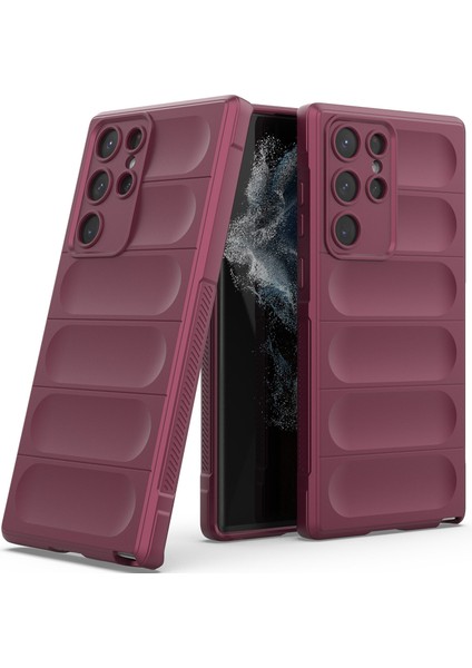 Galaxy S22 Ultra 5G İçin Kaymaz Silikon Telefon Kılıfı - Koyu Kırmızı (Yurt Dışından)