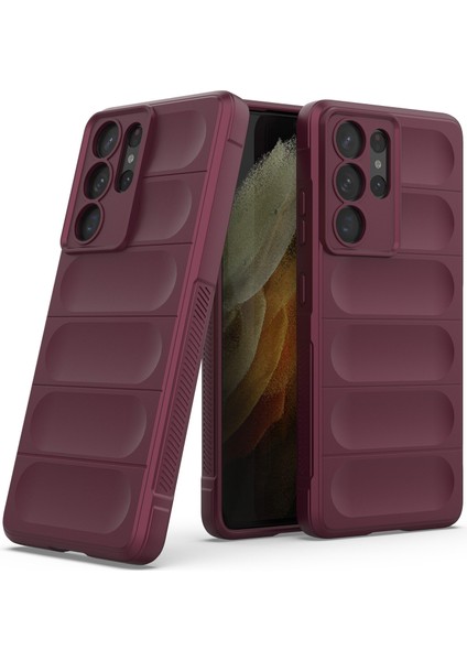 Galaxy S21 Ultra 5G İçin Kaymaz Silikon Telefon Kılıfı - Koyu Kırmızı (Yurt Dışından)