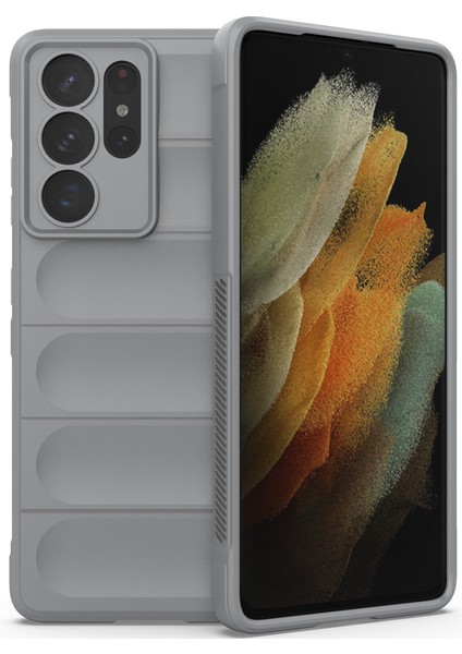 Galaxy S21 Ultra 5G İçin Kaymaz Silikon Telefon Kılıfı - Gri (Yurt Dışından)