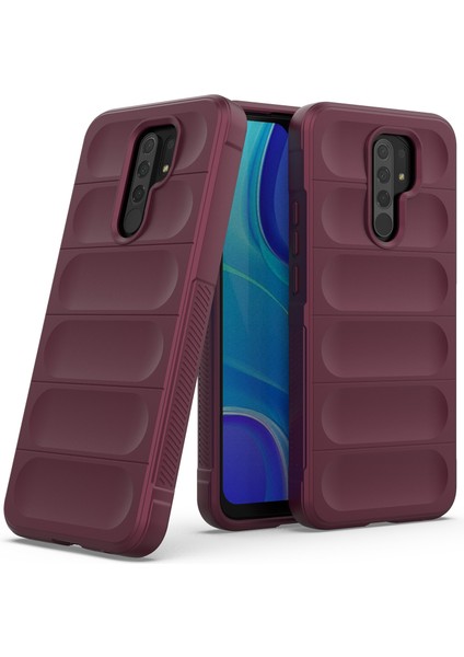 Redmi 9 İçin Kaymaz Silikon Telefon Kılıfı - Koyu Kırmızı (Yurt Dışından)