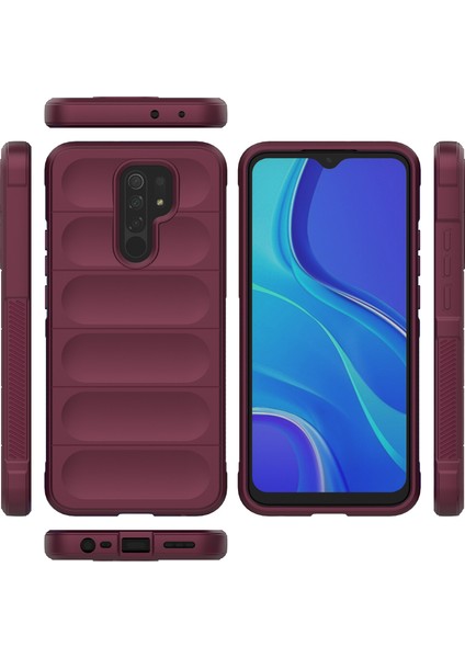 Redmi 9 İçin Kaymaz Silikon Telefon Kılıfı - Koyu Kırmızı (Yurt Dışından)