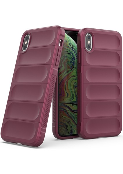 iPhone XS / iPhone X İçin Kaymaz Silikon Telefon Kılıfı - Koyu Kırmızı (Yurt Dışından)