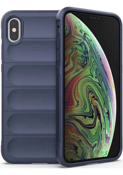 iPhone XS / iPhone X İçin Kaymaz Silikon Telefon Kılıfı - Lacivert (Yurt Dışından)