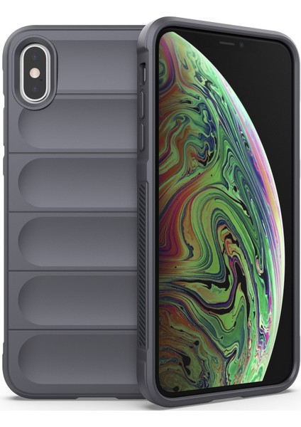 iPhone XS / iPhone X İçin Kaymaz Silikon Telefon Kılıfı - Koyu Gri (Yurt Dışından)