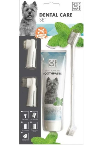 M Pets Köpekler Için Naneli Diş Macunu Fırça Seti