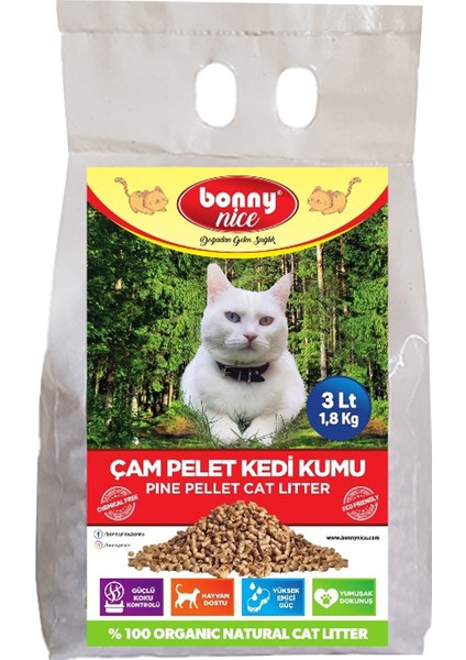 Doğal Çam Pelet Kedi Kumu 2 kg 4 l x 3 Paket 12 l
