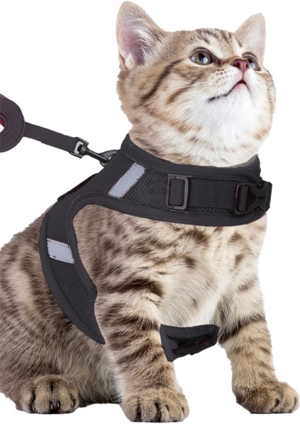 Kedi Köpek Tasması Reflektörlü Fileli Hava Alan Kumaş Sevk Kayışlı Kedi Gezdirme Tasması