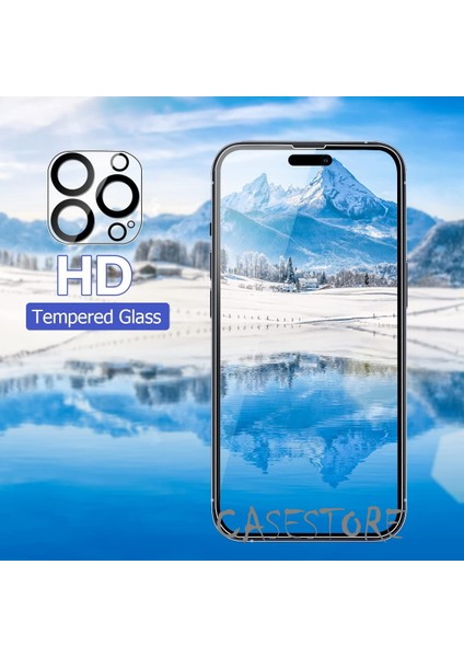 MTK Moveteck Apple Iphone 14 Pro Max Uyumlu 2in1 Set Sermik Ekran Koruyucu ve Lens Camı Tam Kaplar 9h Temperli Nano Cam Glass