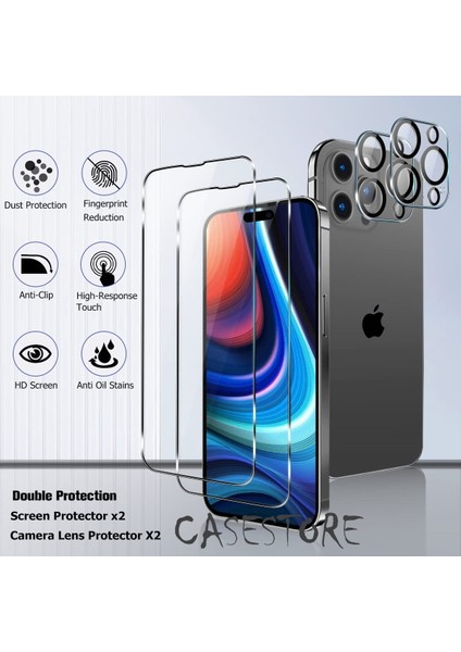 MTK Moveteck Apple Iphone 14 Pro Max Uyumlu 2in1 Set Sermik Ekran Koruyucu ve Lens Camı Tam Kaplar 9h Temperli Nano Cam Glass