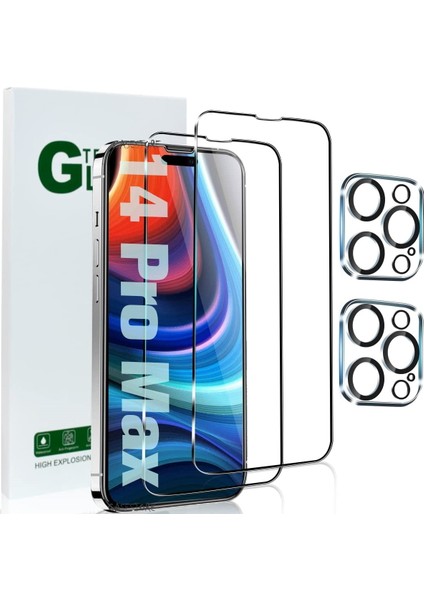 Apple Iphone 14 Pro Uyumlu Ekran Koruyucu Seramik Cam ve Lens Camı Tam Kaplar 9d 3D Temperli Nano Glass