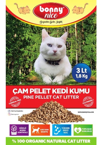 Doğal Çam Pelet Kedi Kumu 2 kg 4 l x 3 Paket 12 l