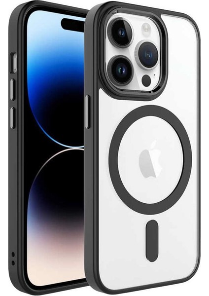 Apple iPhone 14 Pro Kılıf Renkli Kenar Şeffaf Kamera Çevresi Metal Magsafe Tpu Silikon