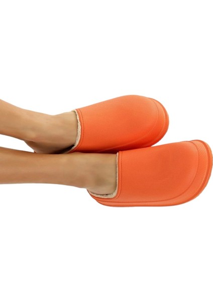 Turuncu Mat Faylon Taban Içi Kürklü Ev Terliği