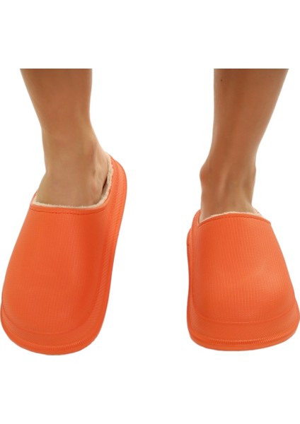 Turuncu Mat Faylon Taban Içi Kürklü Ev Terliği modelleri