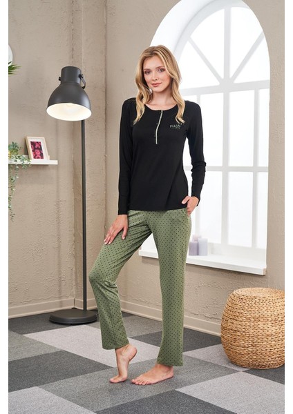 23521 Kadın Patlı Puanlı Pijama Takım