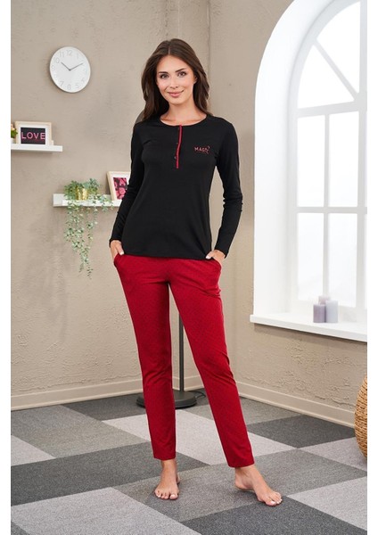 23521 Kadın Patlı Puanlı Pijama Takım
