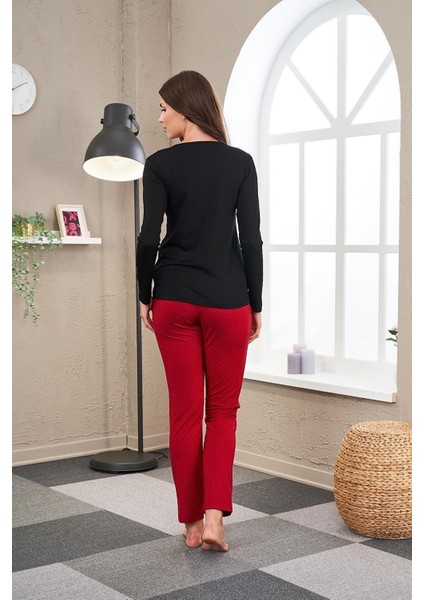 23521 Kadın Patlı Puanlı Pijama Takım
