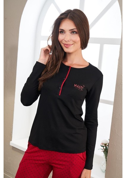 23521 Kadın Patlı Puanlı Pijama Takım