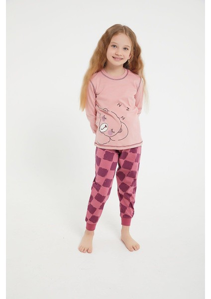2981 Garson Bear Pembe Kız Çocuk Uzun Kol Pijama Takım