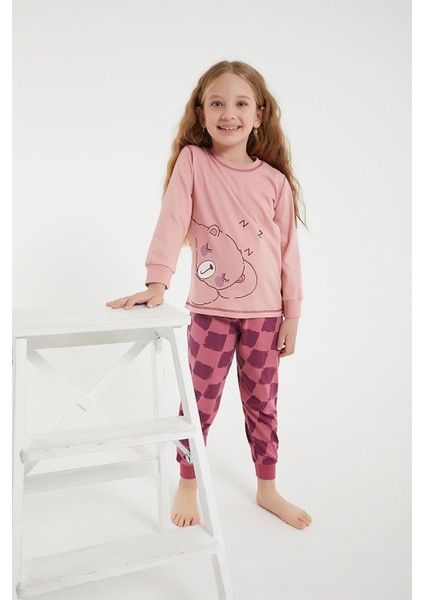 2981 Garson Bear Pembe Kız Çocuk Uzun Kol Pijama Takım