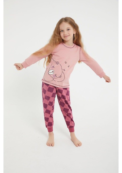 2981 Garson Bear Pembe Kız Çocuk Uzun Kol Pijama Takım