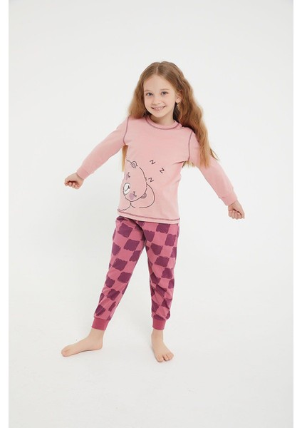 2981 Garson Bear Pembe Kız Çocuk Uzun Kol Pijama Takım