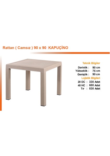 Rattan Masa 90X90 Camsız Bahçe Balkon Teras Masası Krem