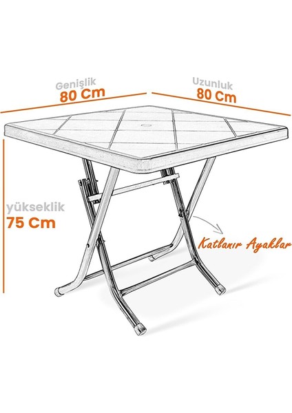 Katlanr Plastik Masa 80X80 cm Bahçe Balkon ve Teras Masası