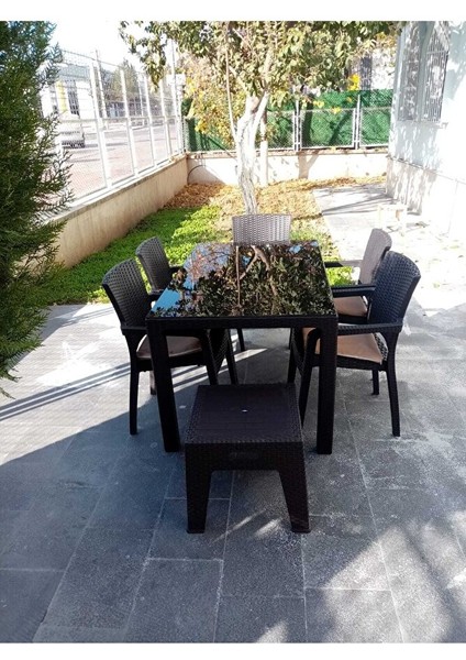 80X140 Camsız Masa 6 Adet Sıena Rattan Koltuk Seti Kahverengi