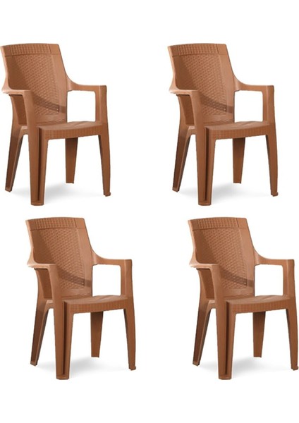 Plastik Sandalye Bahçe Balkon ve Teras Sandalyesi 4 Adet Taba Renk