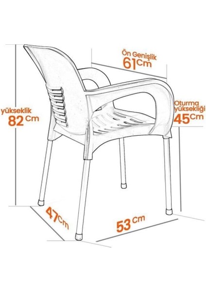 Plastik Sandalye Metal Ayaklı Bahçe Balkon ve Teras Sandalyesi 4 Adet