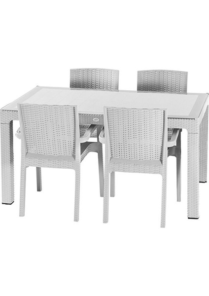 Rattan Masa Takımı 80x140 Camlı Masa 4 Kişilik Rattan Sandalye Seti Camlı Bahçe Balkon Teras Takımı