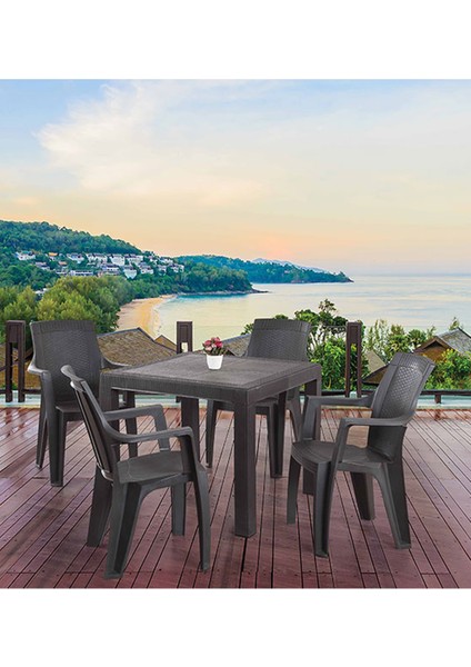 Rattan Masa Takımı 90X90 Camsız Masa 4 Kişilik Sandalye Seti Bahçe Balkon Teras Takımı