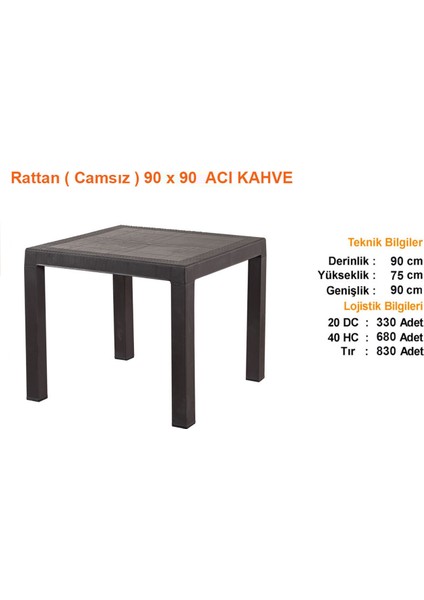 Rattan Masa Takımı 90X90 Camsız Masa 4 Kişilik Sandalye Seti Bahçe Balkon Teras Takımı