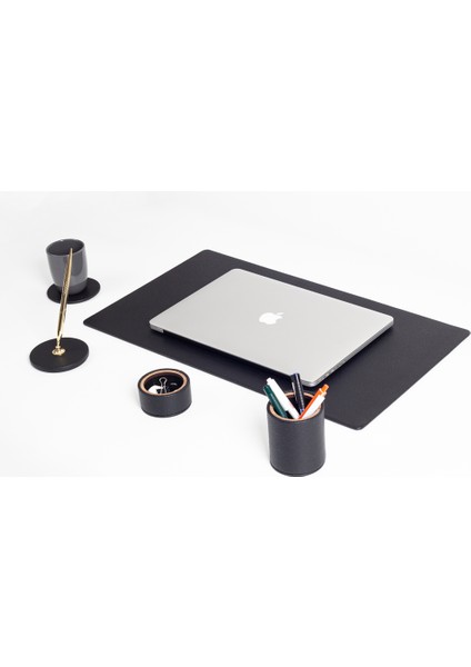 Polo Deri Masaüstü Seti Siyah 5 Parça Ahşap Detaylı Gold Kalemli fırsatları