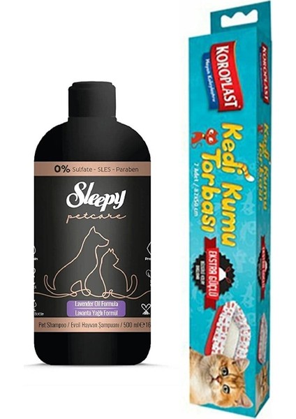 Kedi Kumu Torbası 7'li + Sleepy Petcare Lavanta Yağlı Evcil Hayvan Şampuanı 500 ml