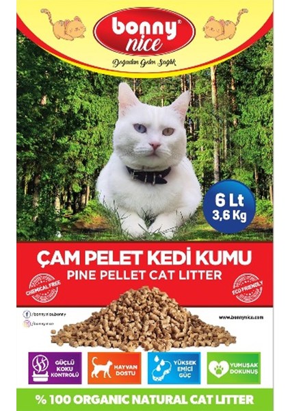 Organik Çam Pelet Kedi Kumu 3,6 kg 6 l
