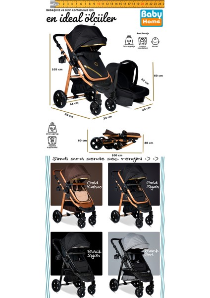 8 in 1 yeni ekonomi paketi Baby Home 940 Travel Sistem Bebek Arabası 560 Bebek Oyun Parkı Yatak Beşik Gold Kahve