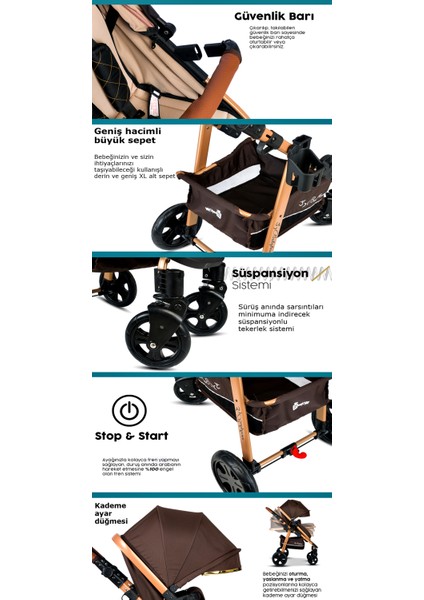 8 in 1 yeni ekonomi paketi Baby Home 940 Travel Sistem Bebek Arabası 560 Bebek Oyun Parkı Yatak Beşik Gold Kahve