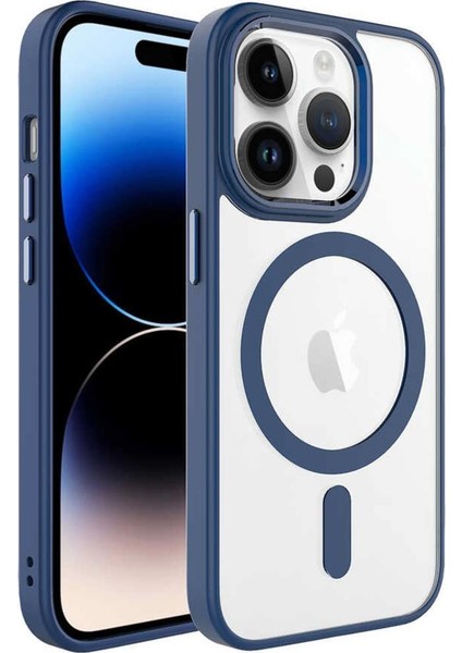 Apple iPhone 14 Pro Kılıf Renkli Kenar Şeffaf Kamera Çevresi Metal Magsafe Tpu Silikon