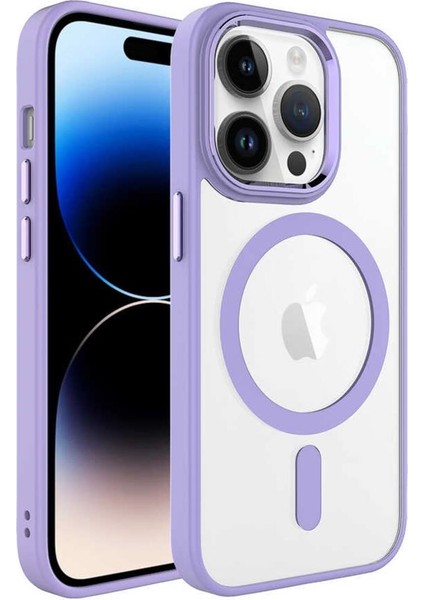 Apple iPhone 14 Pro Kılıf Renkli Kenar Şeffaf Kamera Çevresi Metal Magsafe Tpu Silikon