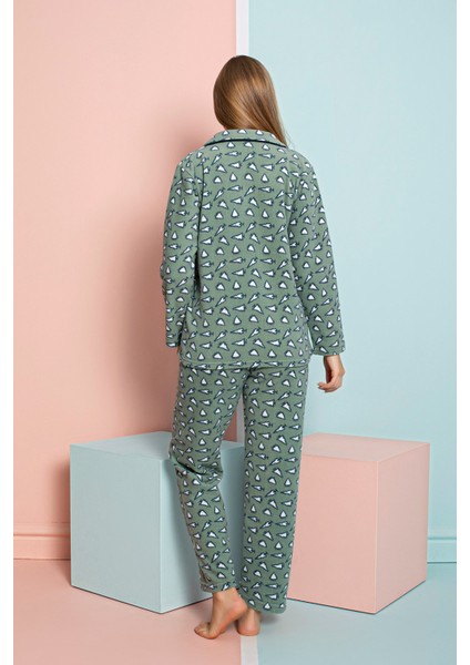Kadın Kışlık Welsoft Peluş Polar Düğmeli Pijama Takımı modelleri