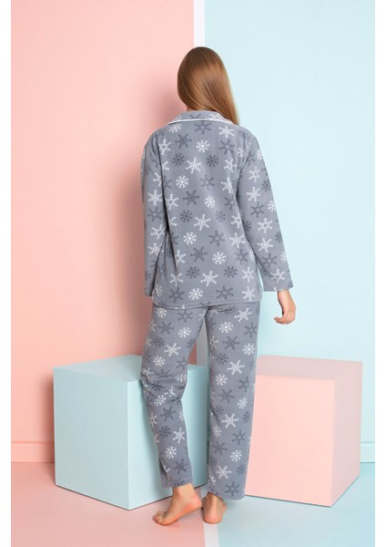 Kadın Kışlık Welsoft Peluş Polar Düğmeli Pijama Takımı modelleri