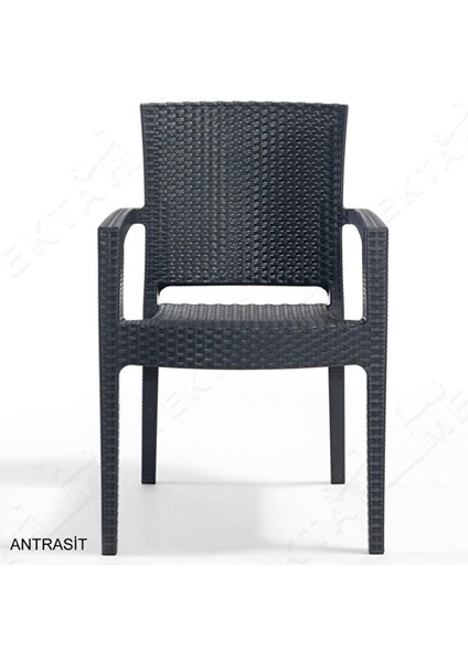 Rattan Masa Takımı 80X140 Camlı Masa Rattan 6 Kişilik Sandalye Seti Bahçe Balkon Teras Takımı Antrasit